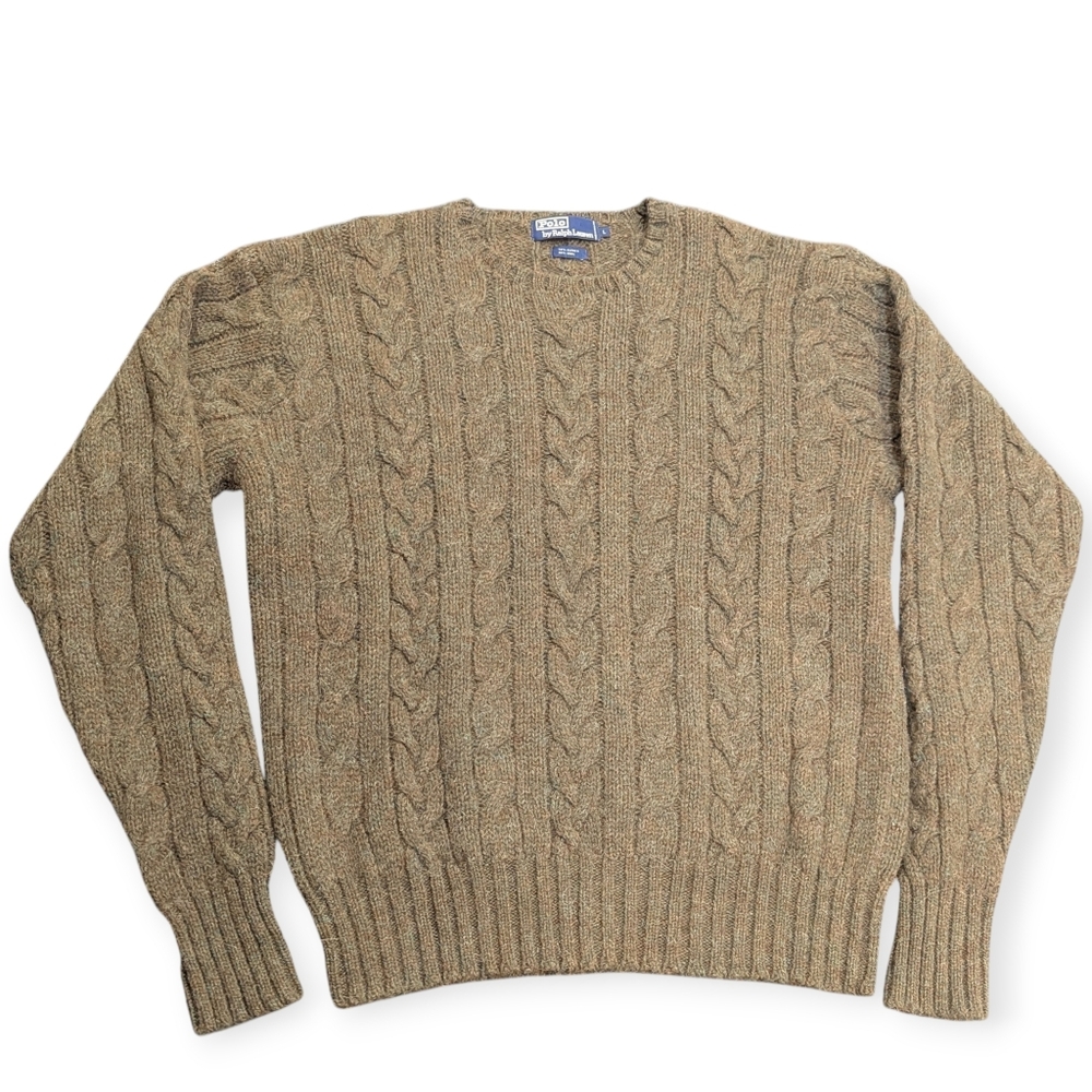 Polo Ralph Lauren Mens Chunky Fisherman's Cable Knit Alpaca Wool Sweater Sz Larg